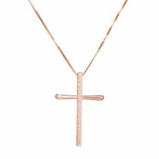 Γυναικείος ροζ gold σταυρός με αλυσίδα Κ14 036986C