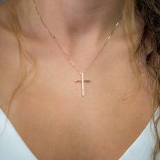 Γυναικείος ροζ gold σταυρός με αλυσίδα Κ14 036986C