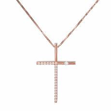 Ροζ gold σταυρός βάπτισης με διαμάντια Κ18 043429C
