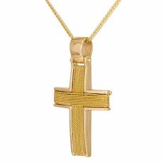 Χρυσός ανδρικός σταυρός Κ18 με αλυσίδα 047266C