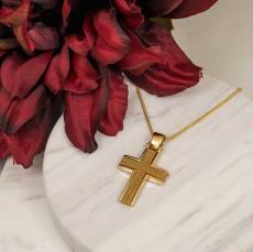 Χρυσός ανδρικός σταυρός Κ18 με αλυσίδα 047266C