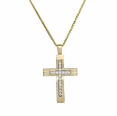 Γυναικείος σταυρός Κ14 με ζιργκόν και αλυσίδα 047776C