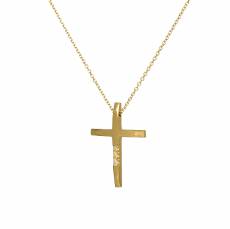 Χρυσός ματ σταυρός με αλυσίδα Κ14 με λευκά ζιργκόν 047804