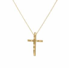 Χρυσός γυναικείος σταυρός Κ14 με αλυσίδα και ζιργκόν 047805