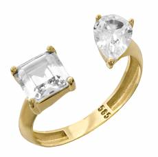 Χρυσό δαχτυλίδι Κ14 με ζιργκόν δάκρυ και τετράγωνο 048077